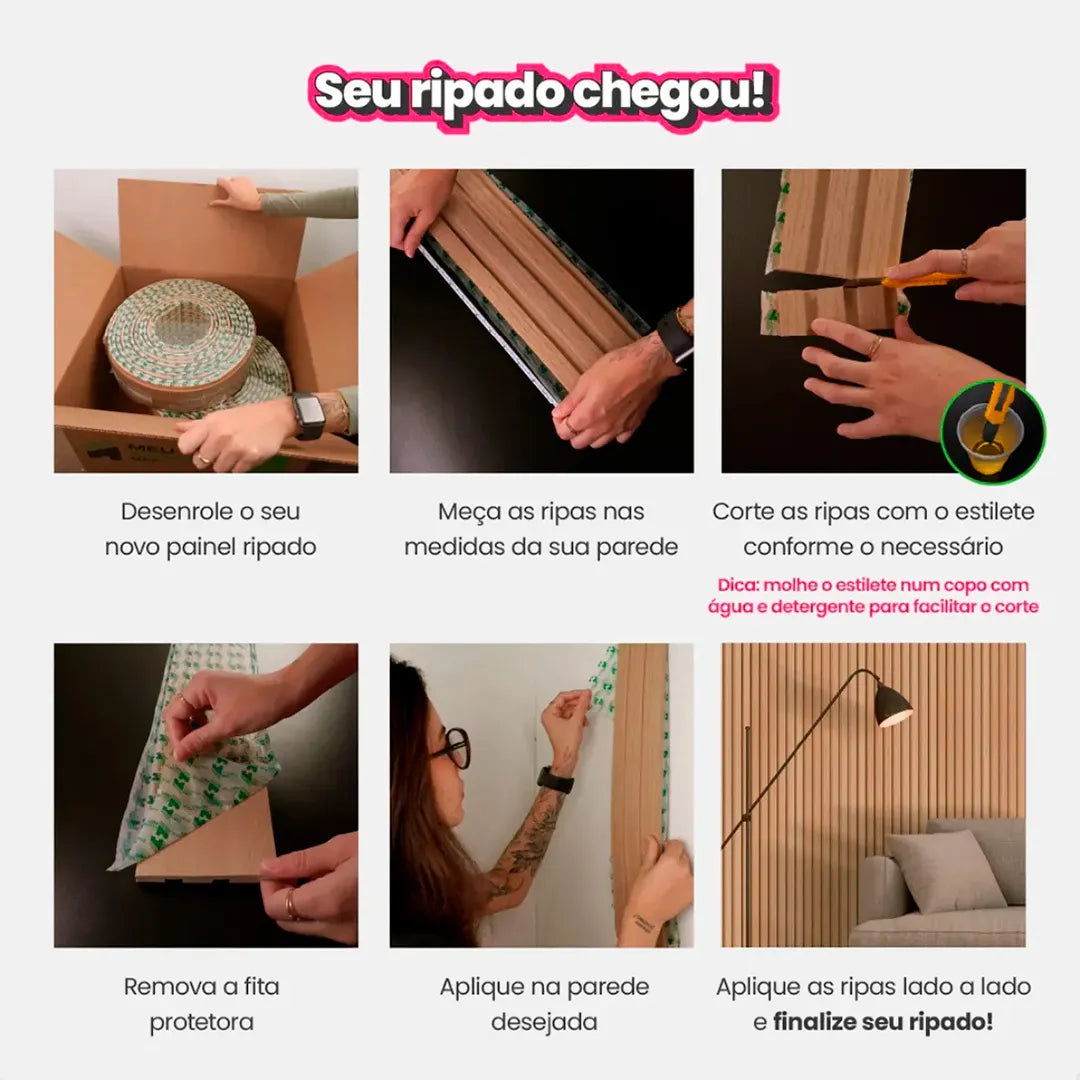 Kit Painel Ripado Autocolante 3M Laminado | Linha Madeto | DIY